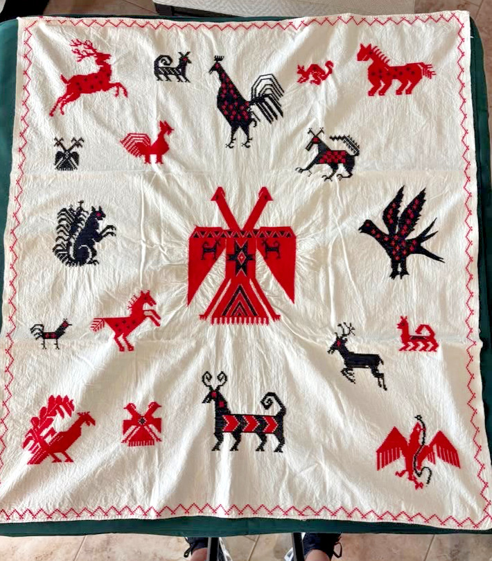 Vintage Ukrainian Hand Embroidered (crosstitched) Linen Rushnyk Ceremonial Cloth