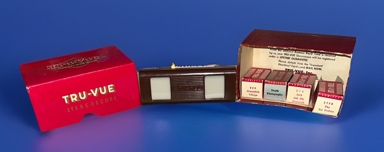 Vintage TRU-VUE Viewer w/4 Film Picture Strips Americana Stereoscope Works Used