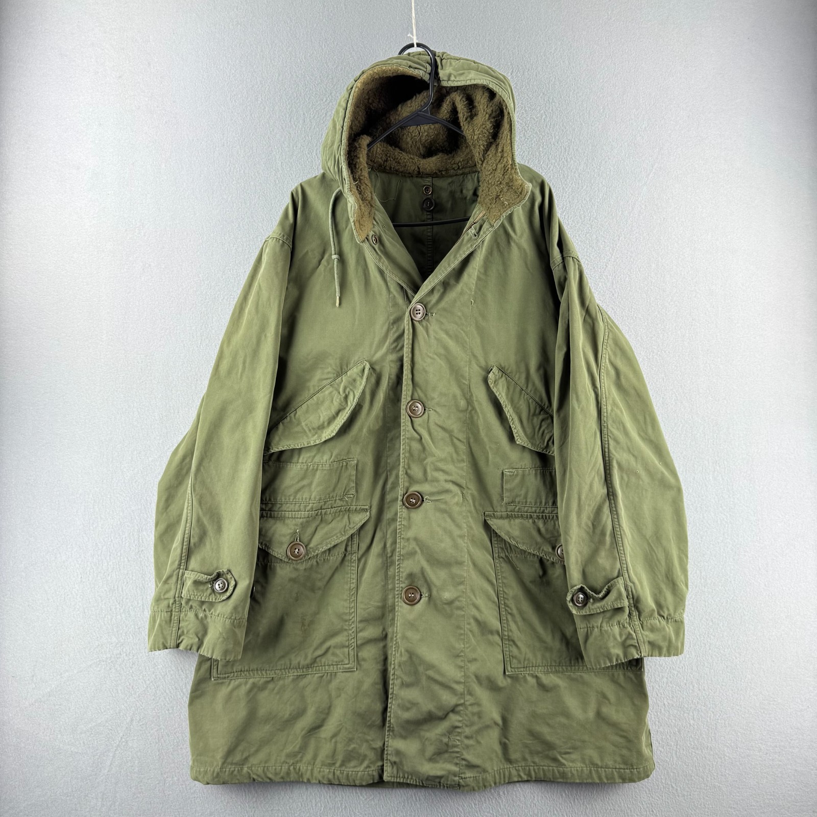 Vintage M-47 Parka Jacket Mens Large 40s 50s Korean War Cotton Fuzzy Hood