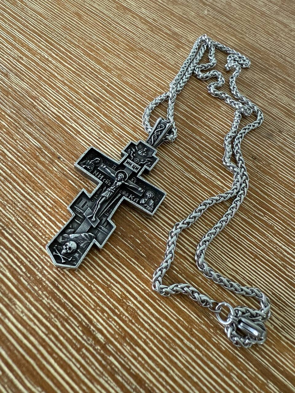 Ornate Orthodox Jesus Crucifix Pendant - Stainless Steel Cross - 60cm Chain