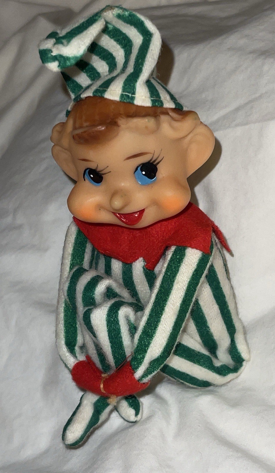 Vtg Green White Striped Knee-Hugger Pixie Elf, Japan 1950s or 1960s.