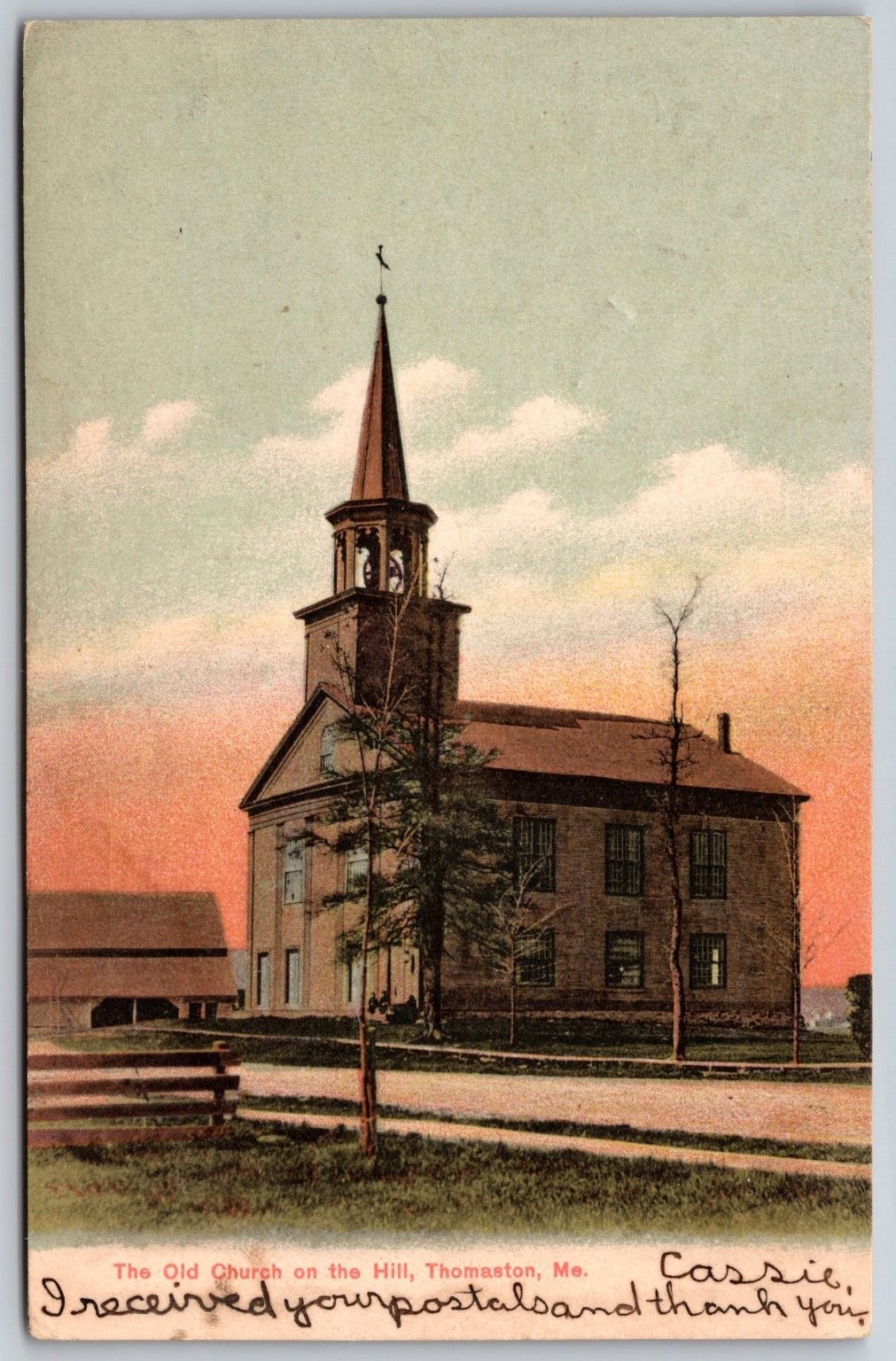 Thomaston Maine Old Church on the Hill Postcard 1904 Postmarked BB191