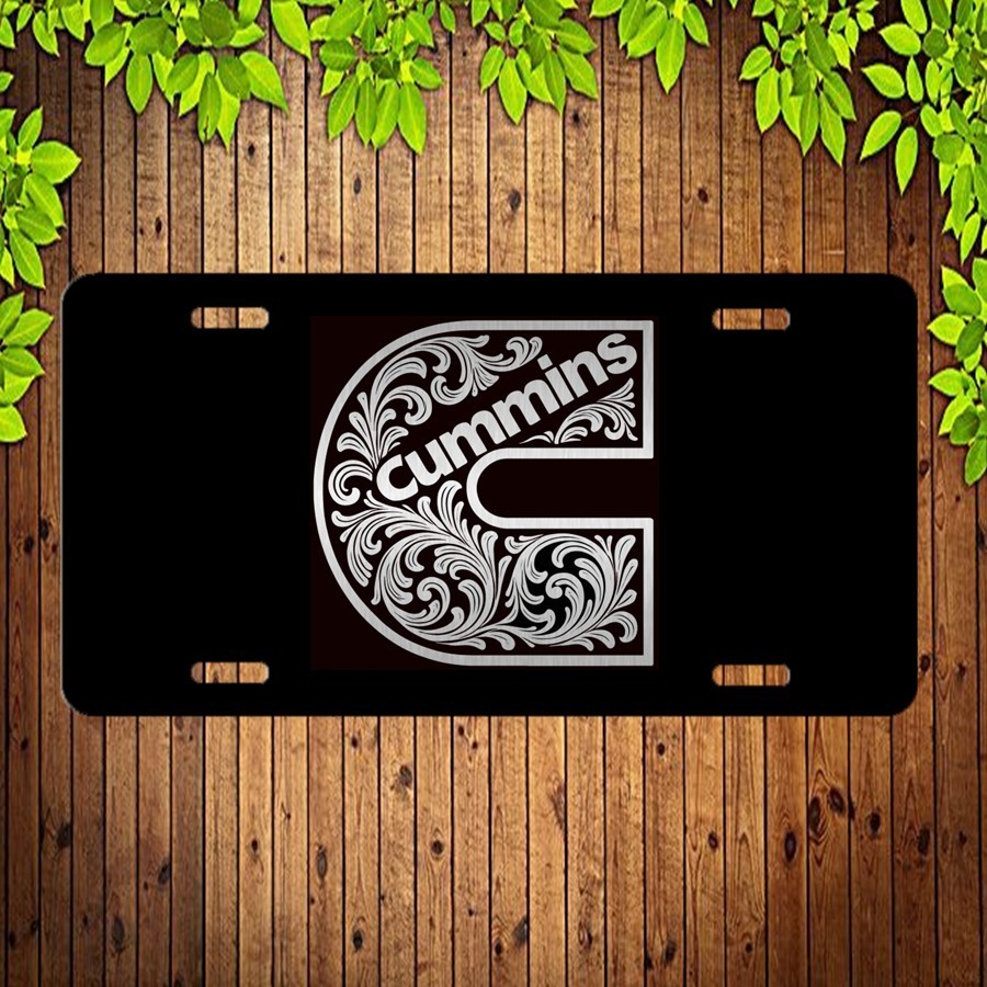 Laser etched engraved Cummins Black on Brushed Aluminum License Plate Tag