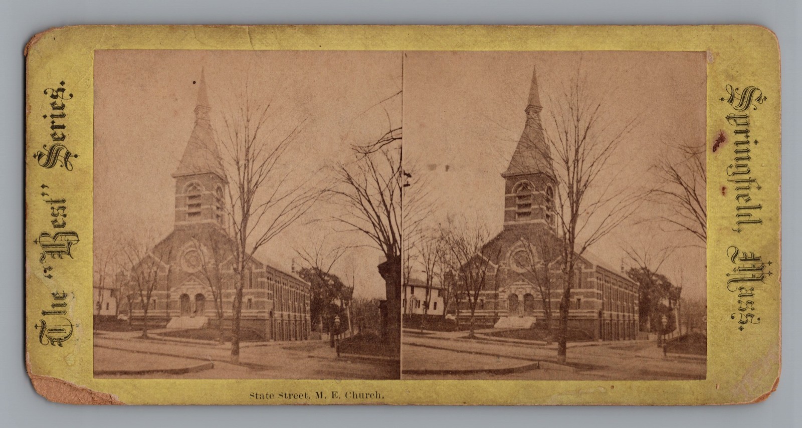 Antique Stereoview State Street ME Church Springfield Mass Whitney Adams 1870s