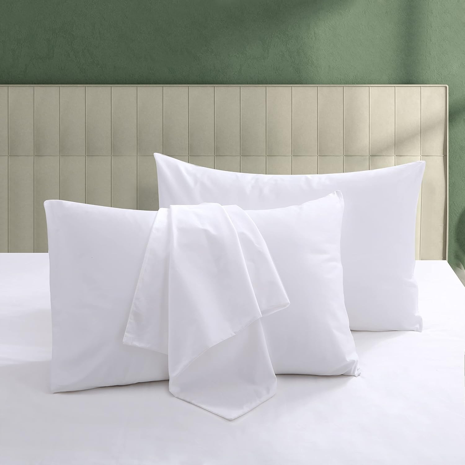 100% Egyptian Cotton Pillow Protectors Set of 2, 600 Thread Count Standard Size