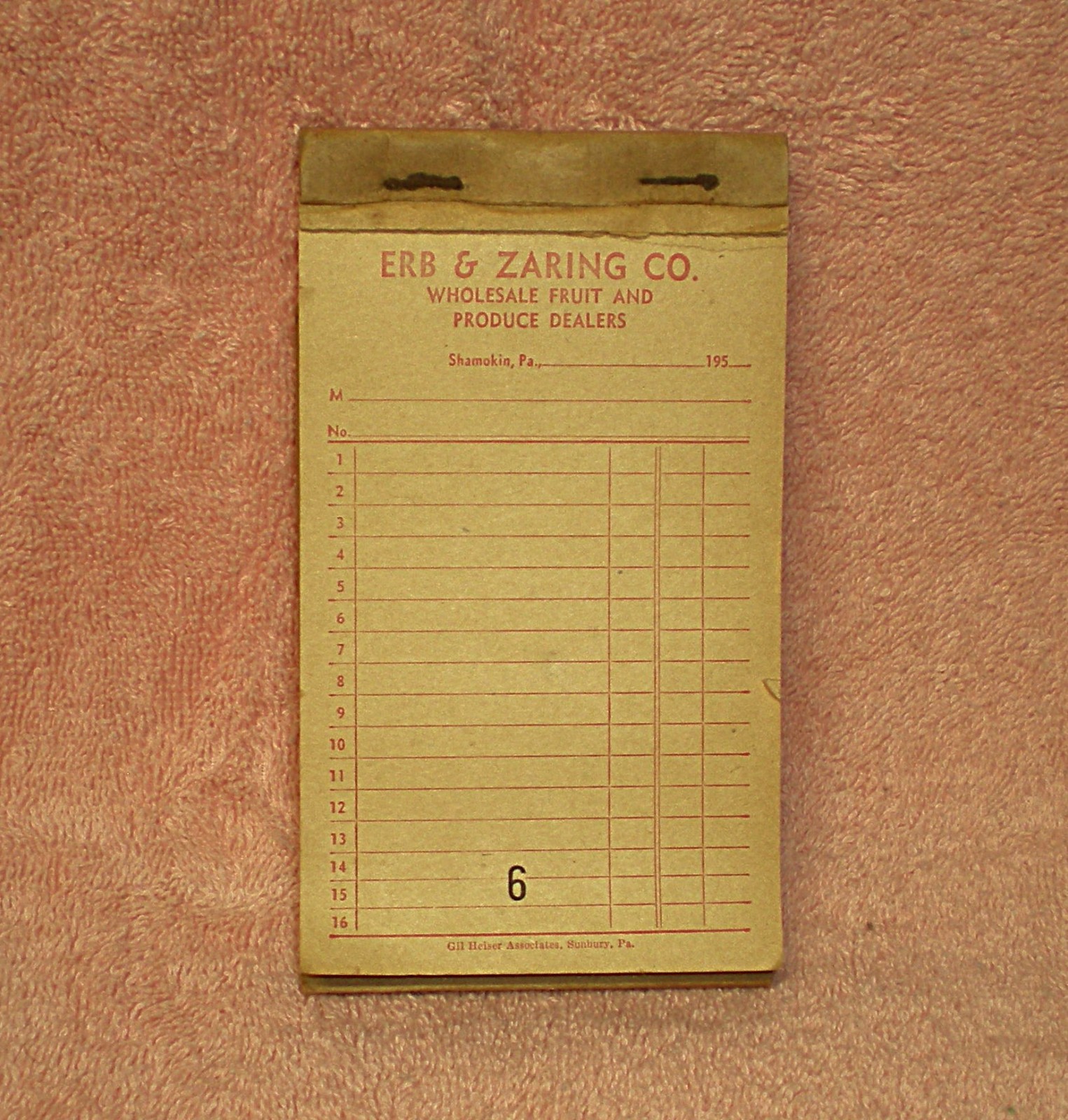 Vintage E & Z Co. Receipt Book Advertising 1950\'s Erb & Zaring Shamokin PA