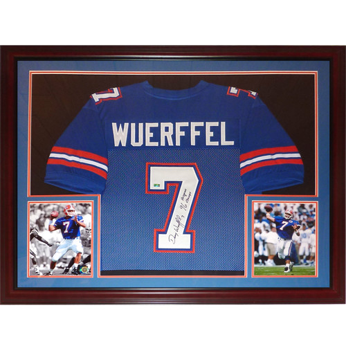 Danny Wuerffel Autographed Florida Gators (Blue #7) Deluxe Framed Jersey w/ \