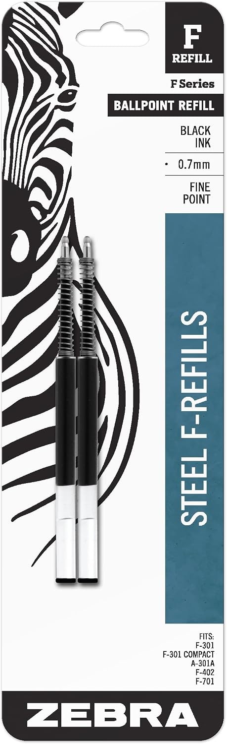 Zebra Pen Steel, F-Refill Ballpoint Ink Refills, 0.7mm Fine Point, Black Ink,