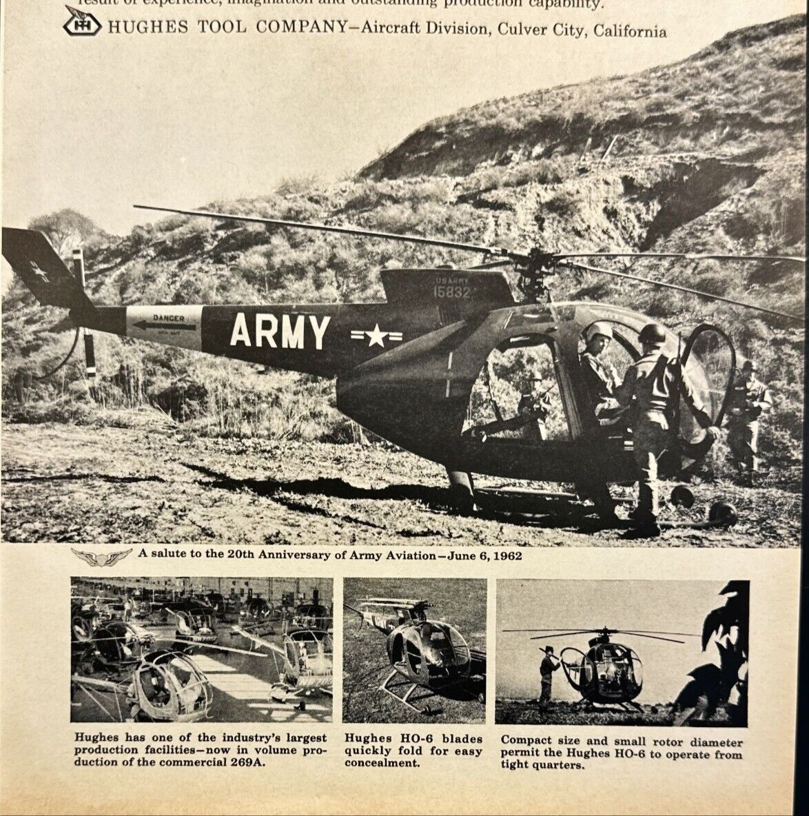 1962 Hughes Tool Co Aircraft HO-6 Observation Helicopter Culver City CA Print Ad