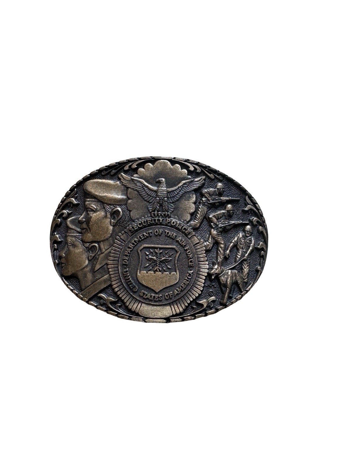 Vintage USAF Security Police Solid Brass Belt Buckle ADM Award Design Medals