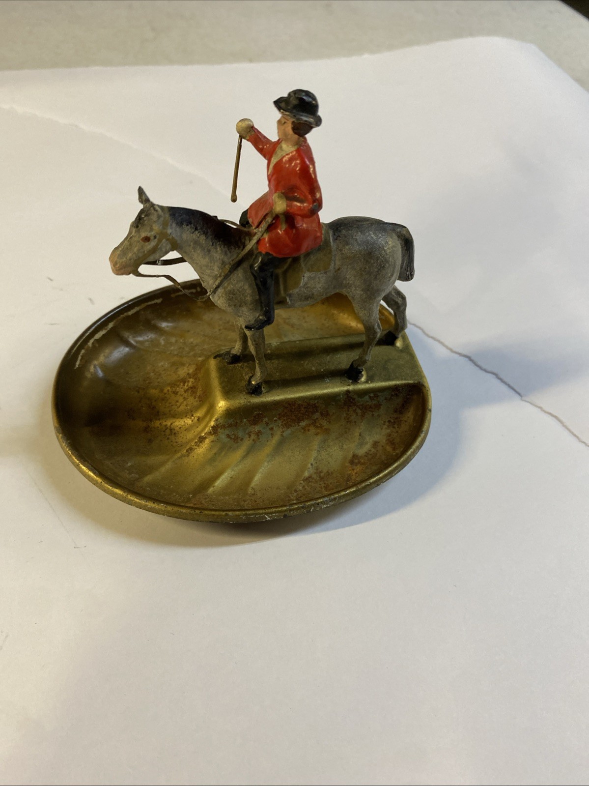 Vintage English Rider Fox Hunt Metal Figure Ashtray Vintage English Rider Fox Hunt Metal Figure Ashtray