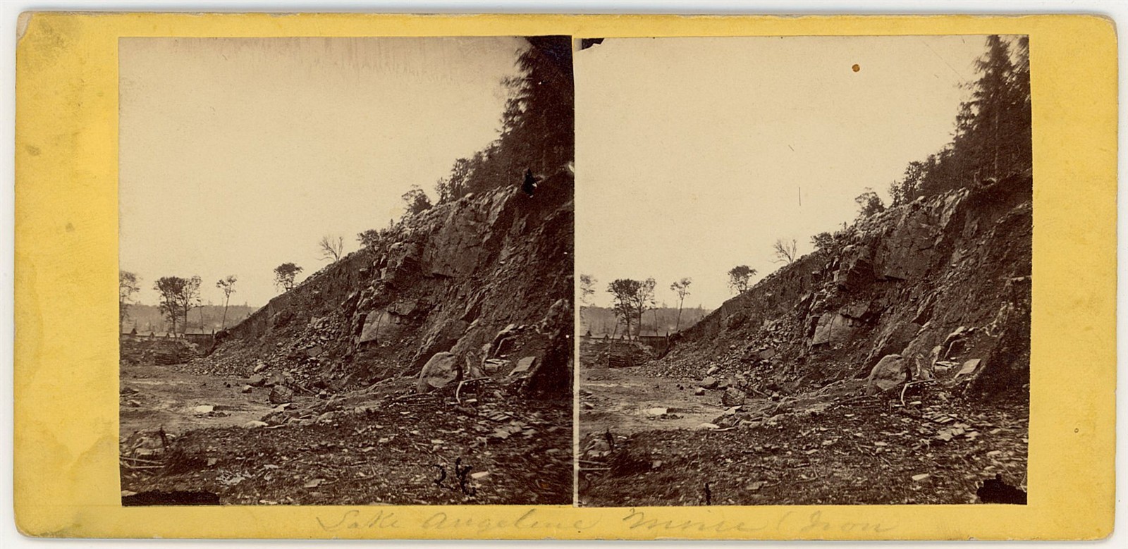 MICHIGAN STEREOVIEW - Ishpeming - Lake Angeline Mine - 1860s RARE