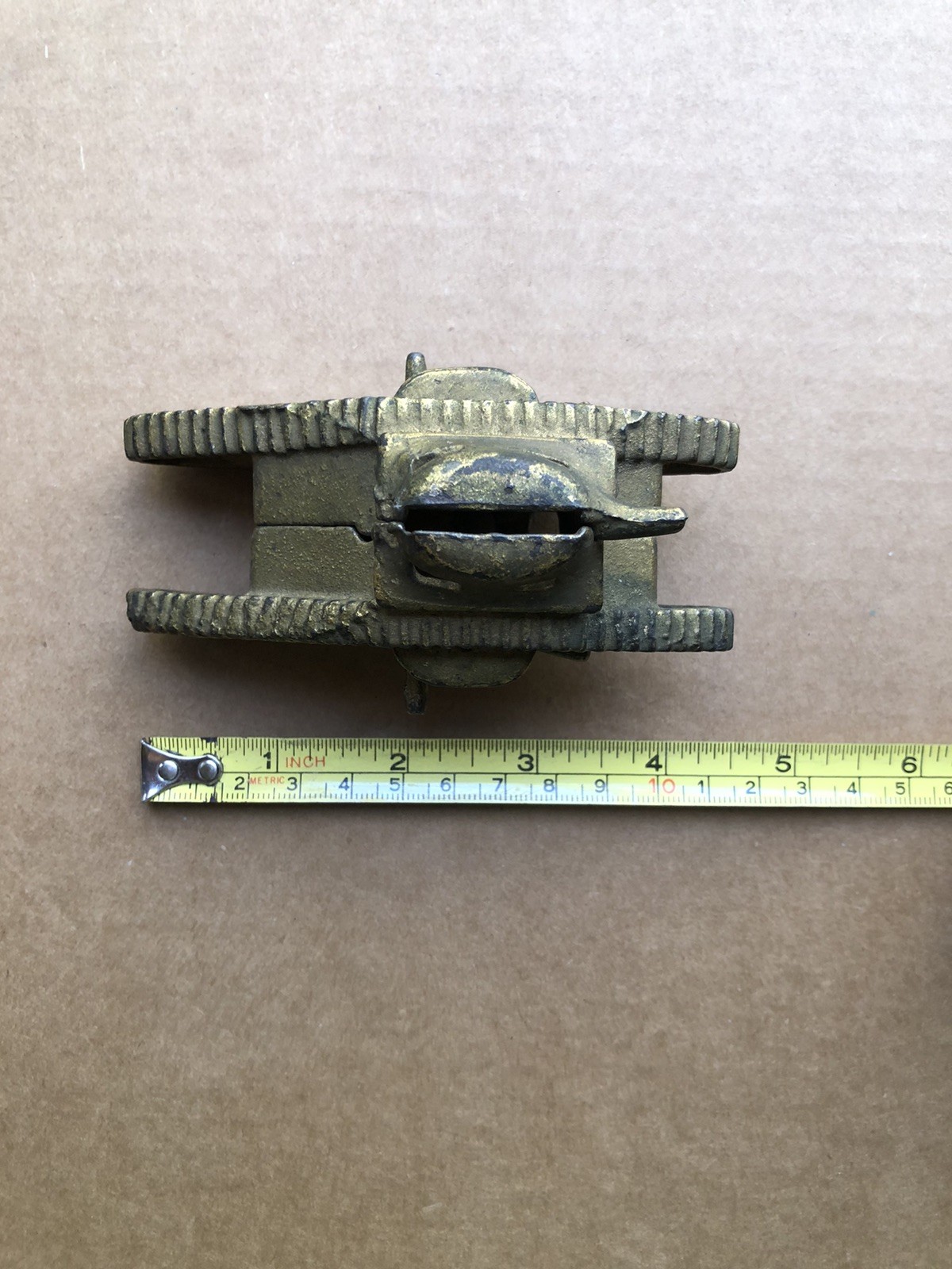 Antique Cast Iron Still Bank ‘Tank Bank’  Embossed On Side 2-1/2” Tall