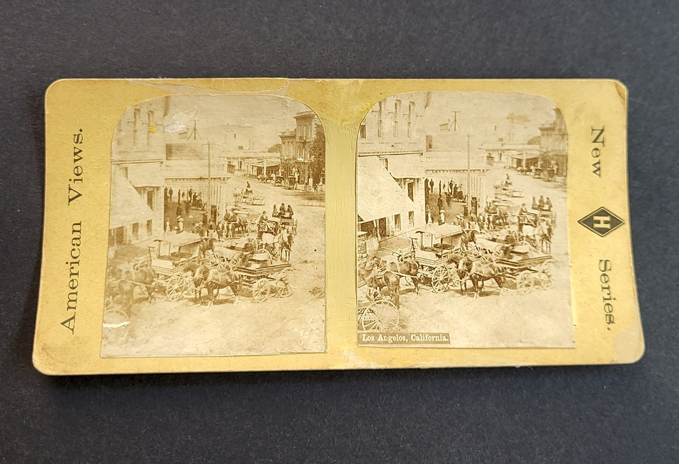 Rare Los Angeles, California Stereoview of Traffic Jam on Downey Block - 1872