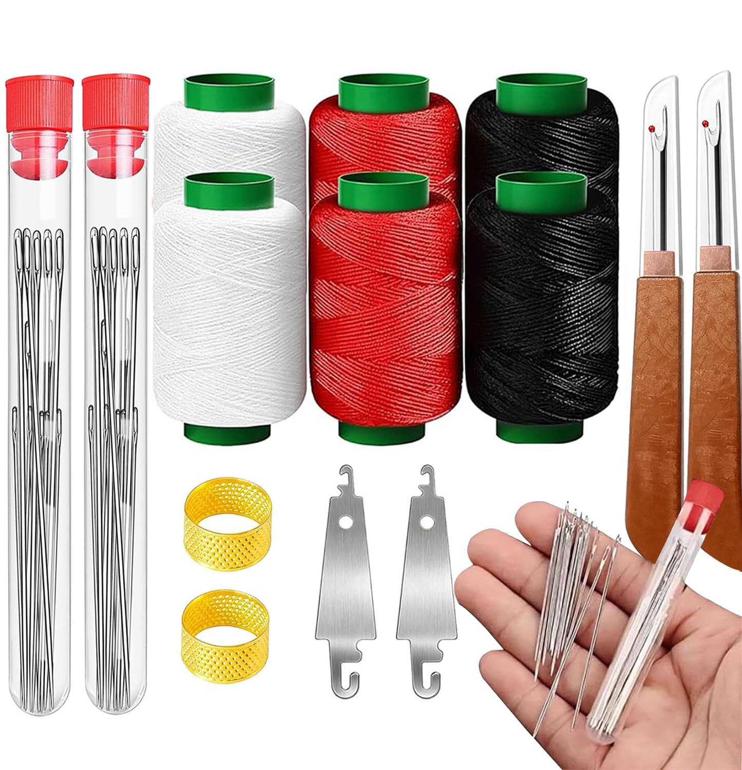 74Pcs Sewig Tool Set, Big Eye Stel Sewing Needle Kit, Thrader and Neele Repir...