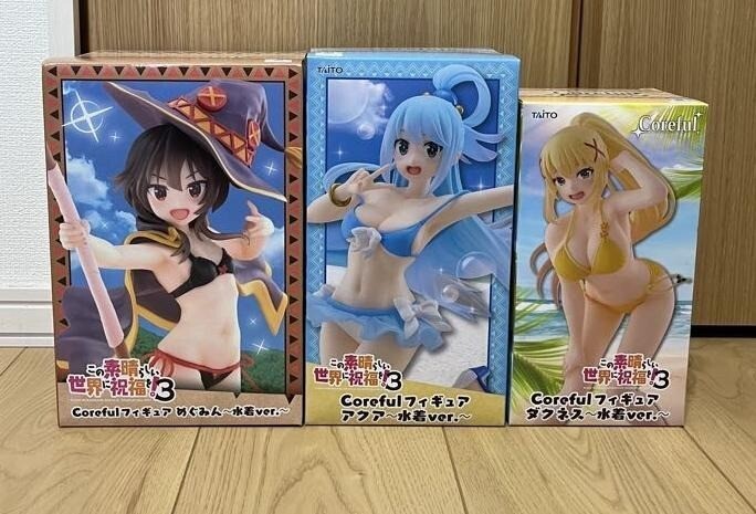 KONOSUBA Swim Suit Figure Set of 3 Megumin Aqua Darkness New F/S From JPN Rare