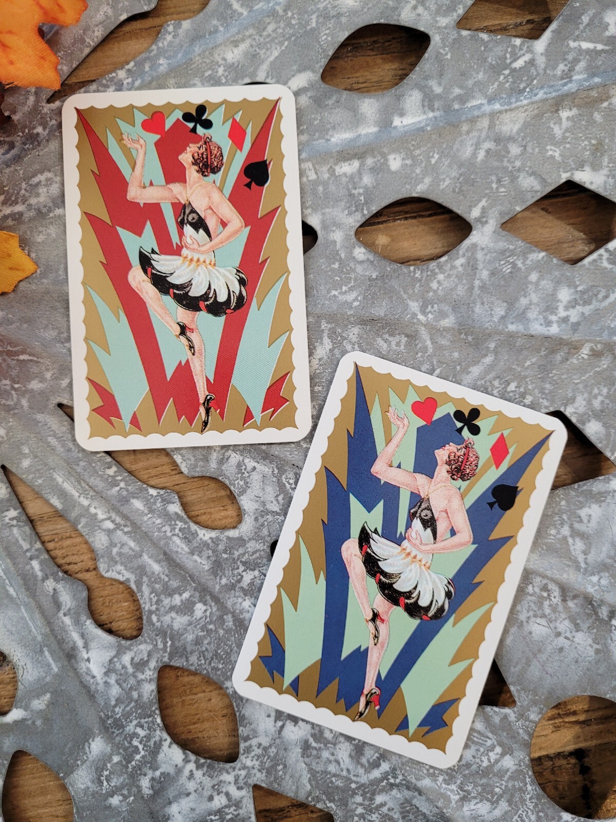 Pair Vintage Art Deco Playing Swap Cards, Vintage Trade Cards, Lady In Dress