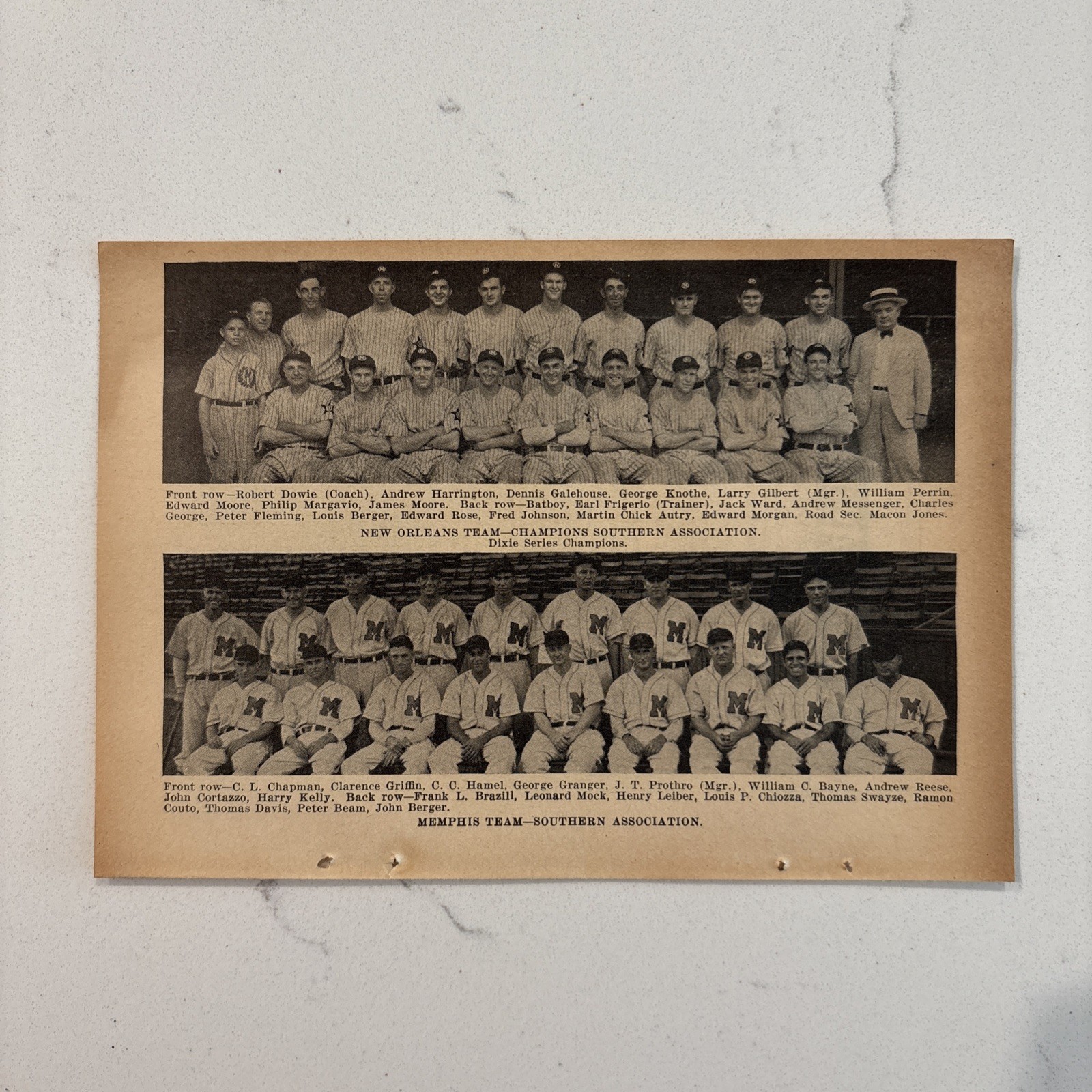 1933 New Orleans LA & Memphis TN Baseball Team Picture Rare Antique