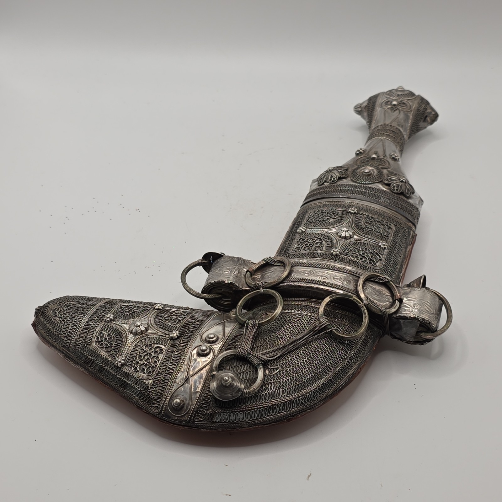 Vintage Omani Khanjar Dagger and small Knife Silver Wire filigree designs Decora