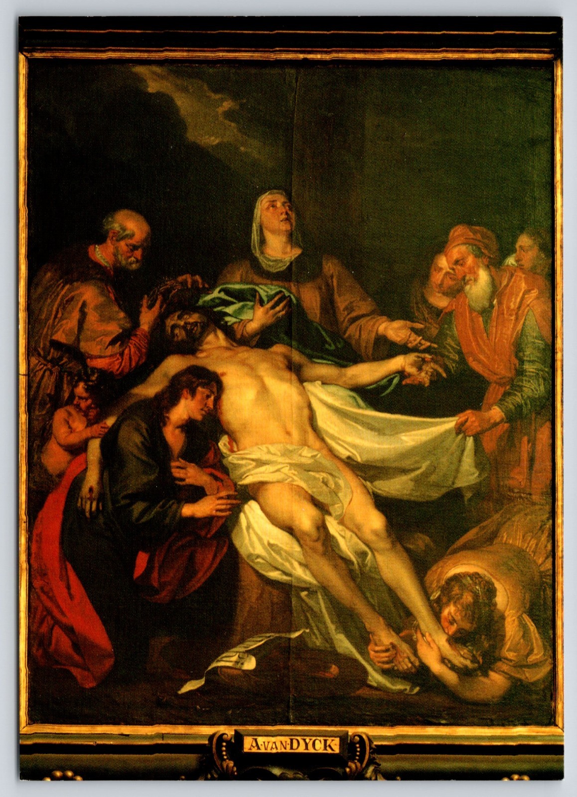 Lamentation of Christ Virgin Mary Grieving 1627 van Dych Postcard UNP 4x6