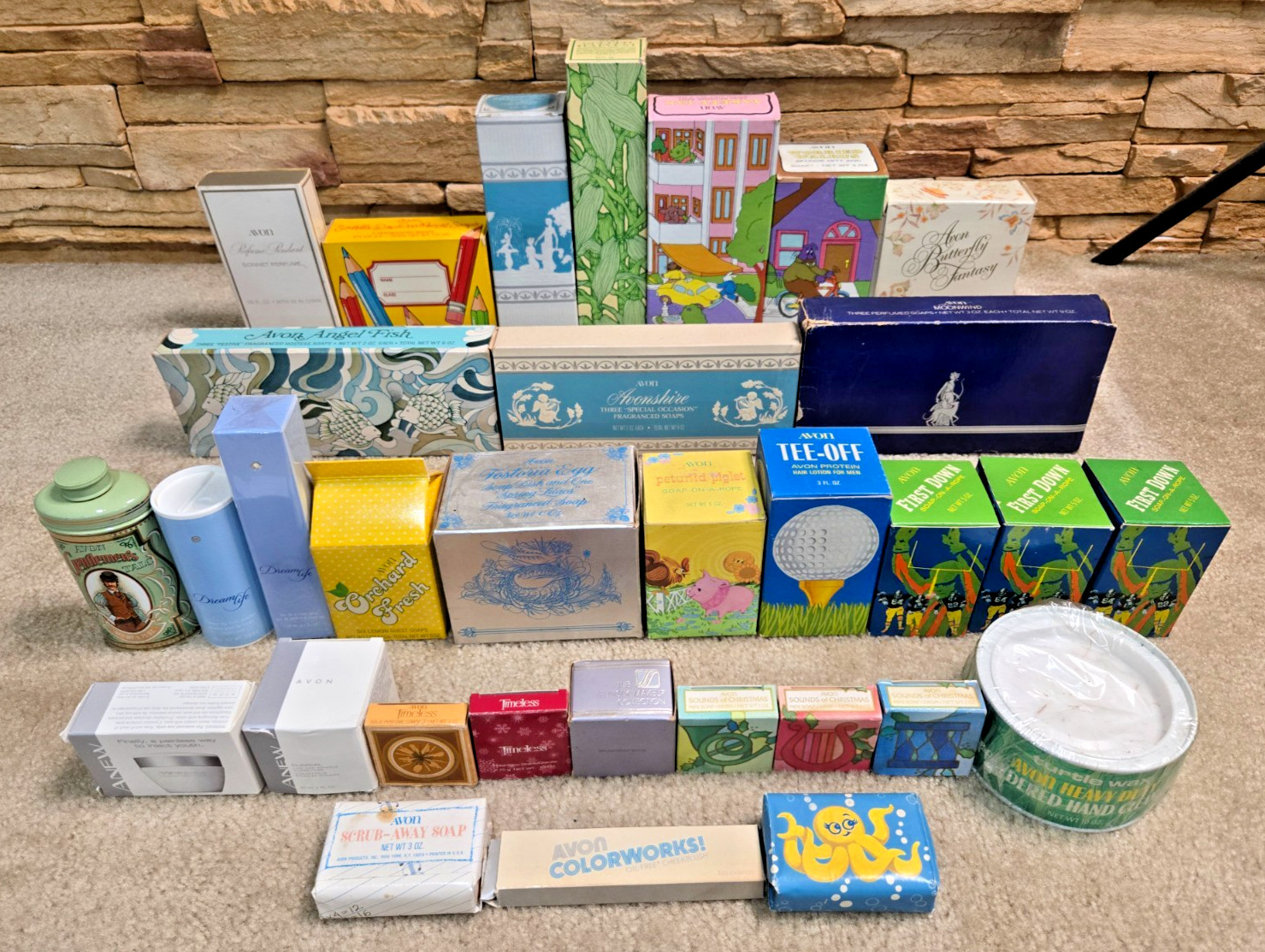 LOT of 30+ Vintage 1980s Avon Soaps Cosmetics Lotions w/ Boxes NEW OLD STOCK