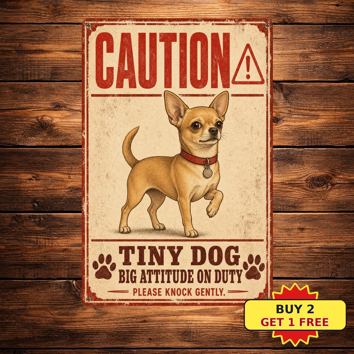 Chihuahua Warning Notice Metal Sign Funny Pet Security Wall Decor