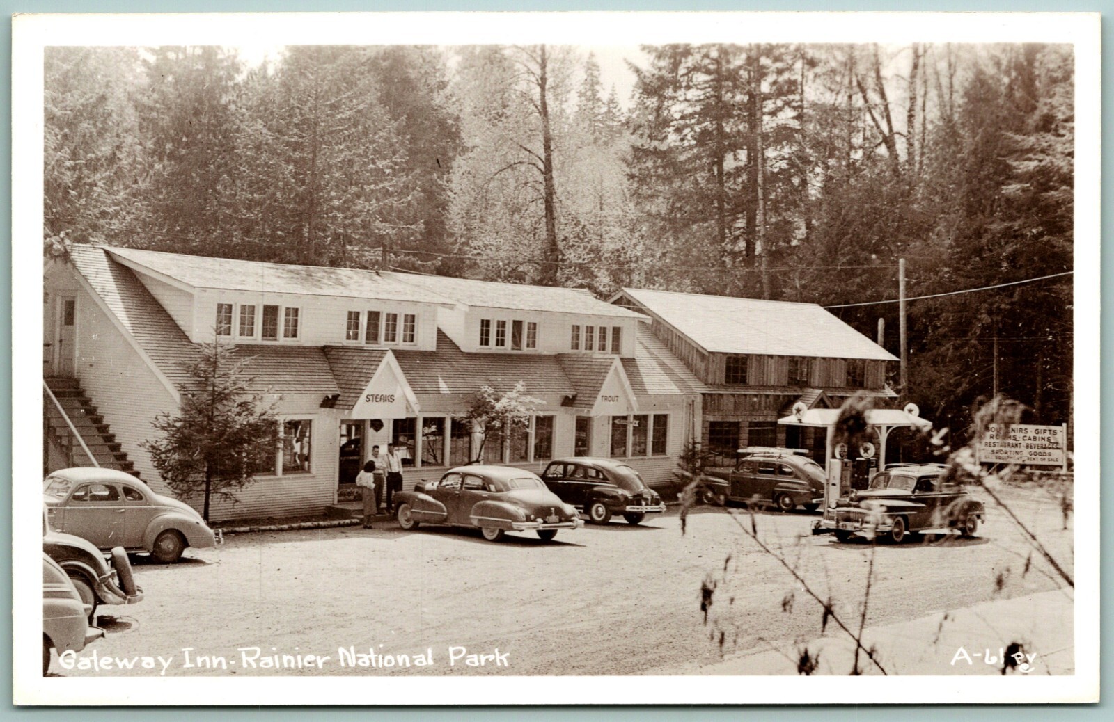RPPC Gateway Inn & Texaco Service Station Mount Rainier WA UNP 1940s Postcard J1