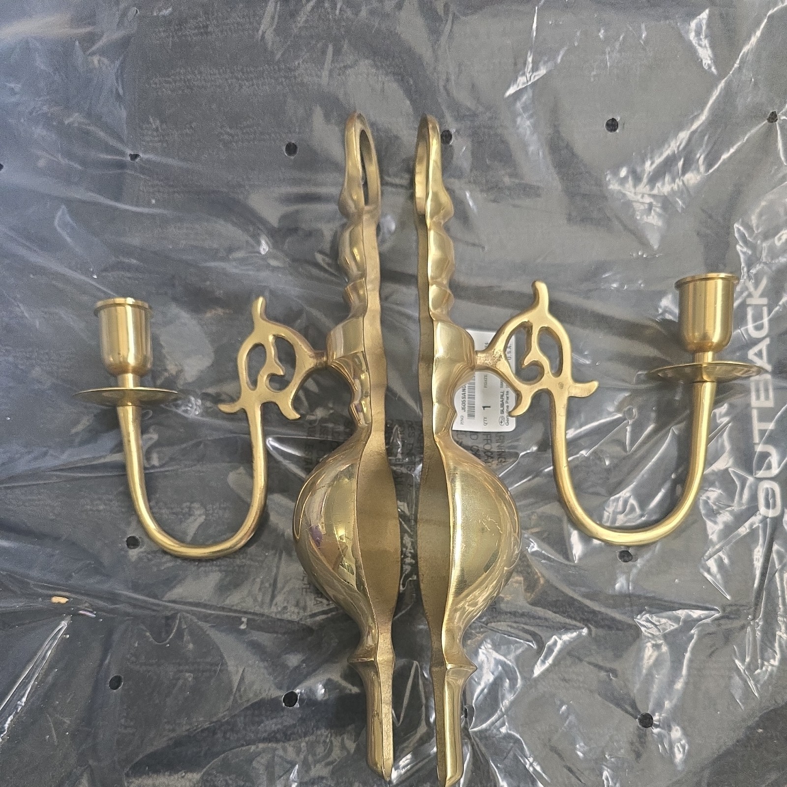Pair Vintage Solid Brass Wall Candle Sconces Single Arm Colonial Candle Holders