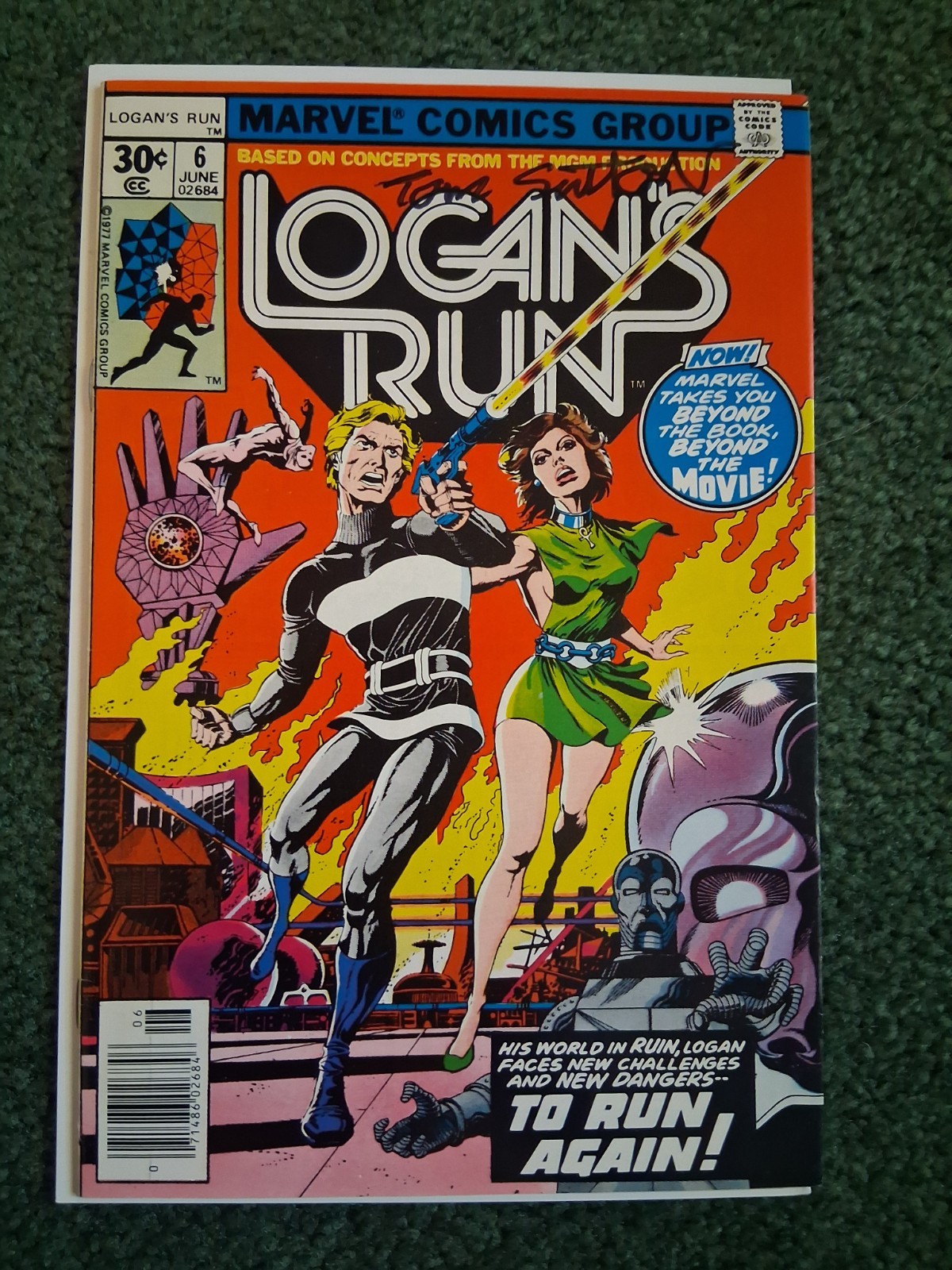 LOGAN\'S RUN #6 SIGNED By TOM SUTTON 1st THANOS STORY NM+ Marvel Comics RARE SIG