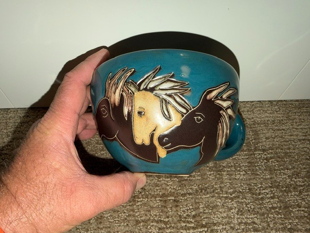 Mara Pottery Mug Stoneware Mexico Wild Horses Teal Large 16oz Cup Coffee Soup