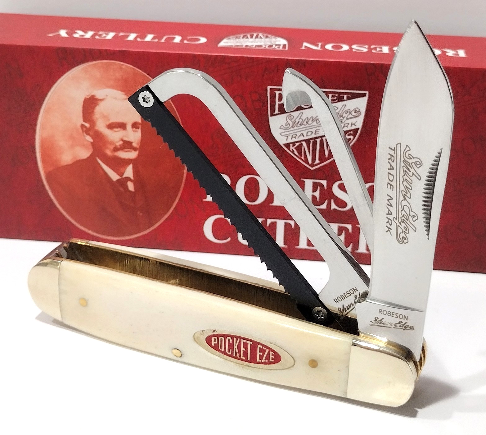 Robeson Gamecock White Bone Shuredge Folding Pocket Knife w/ Saw Hoof Pick NEW