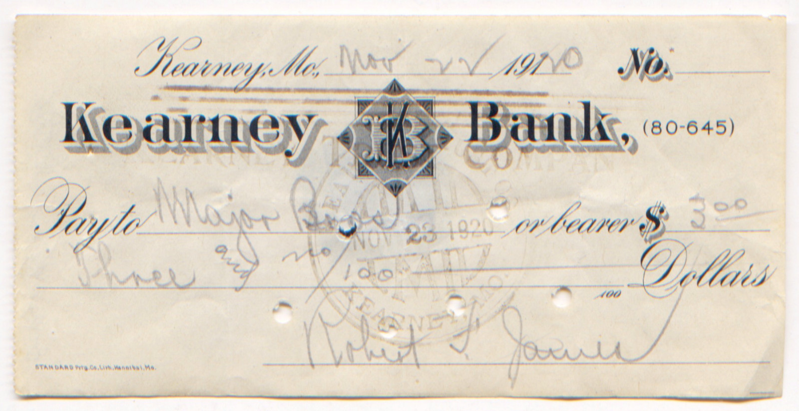 AUTHENTIC AUTOGRAPH Robert Frank James NEPHEW OF Outlaw JESSE JAMES Signed Check