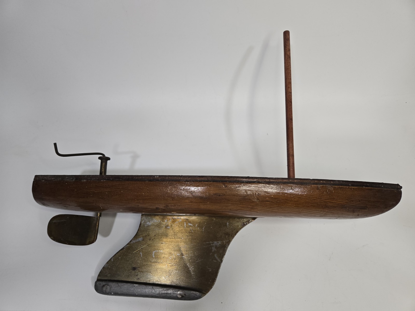 Vintage Wooden Pond Yacht Model Sailboat Brass Keel Lead Ballast Braine Steering