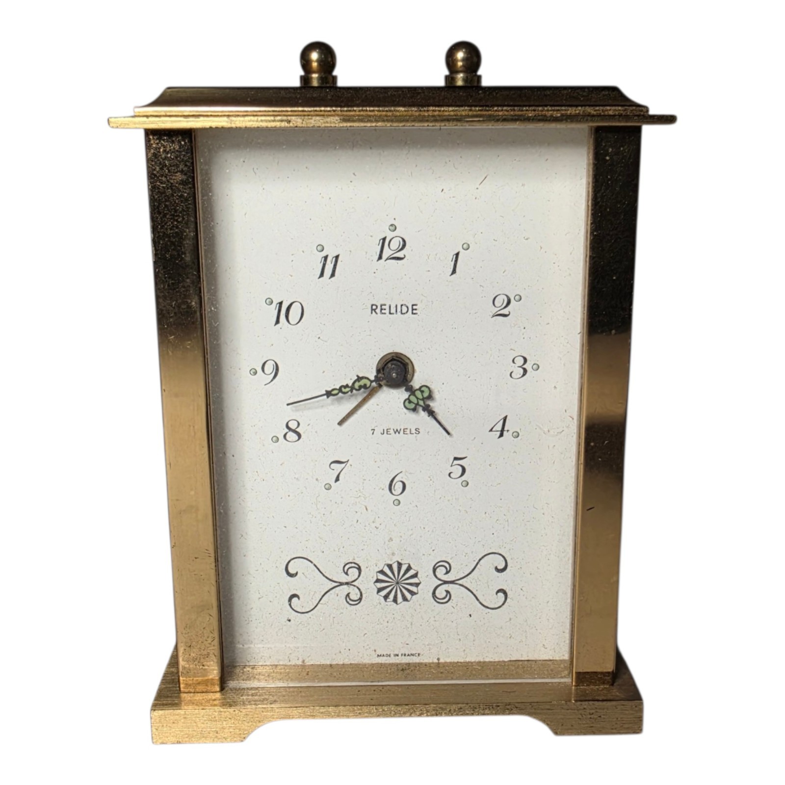 Vintage Relide French Brass Alarm Clock 7 Jeweled Wind Up Mechanical