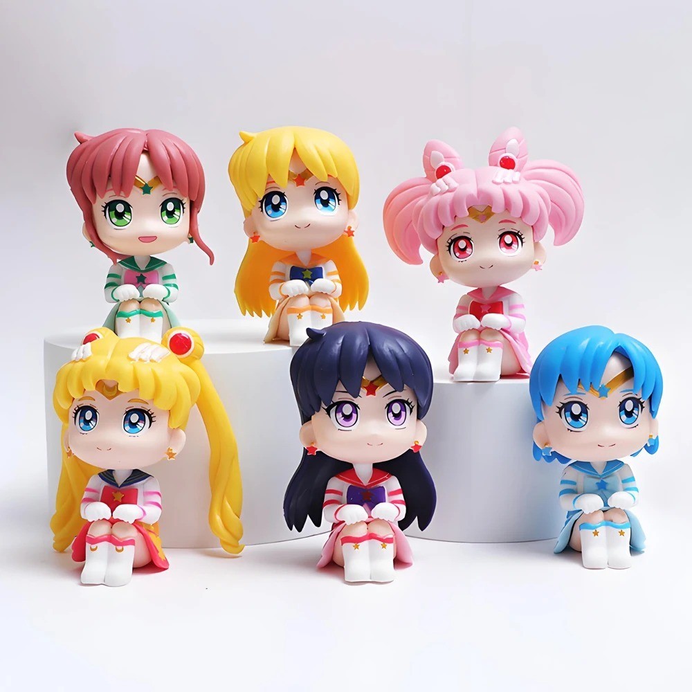 6pcs Anime Sailor Moon Tsukino Usagi Cute Mini Figures Toys Birthday Cake Topper
