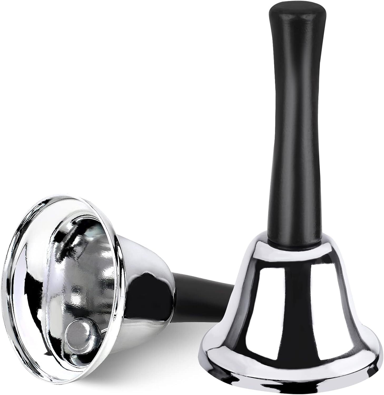 2 Pack Hand Bell, Silver Steel Bell, Ringing Bell with Handle, Dinner Bells for 