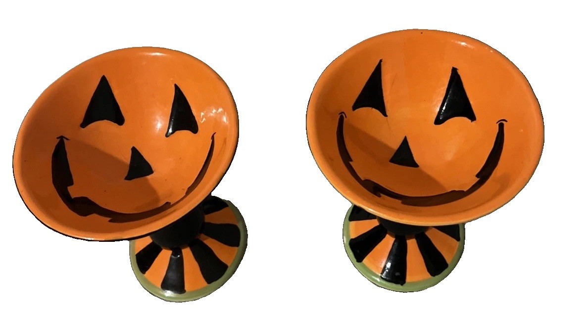 Lot Of 2,XL,Pier 1 Imports,Black Cat,Pumpkin Glasses,Candy Dishes