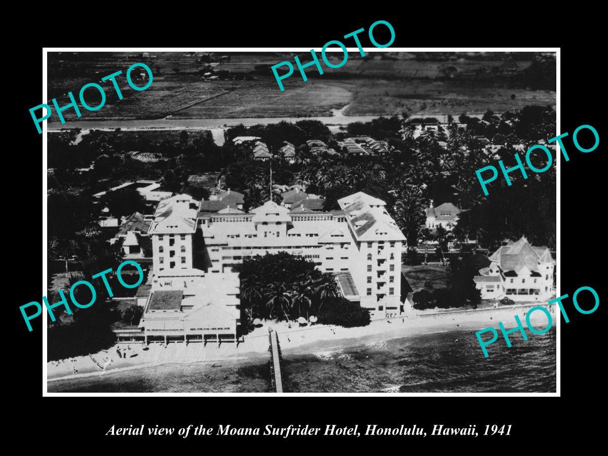 OLD LARGE HISTORIC PHOTO HONOLULU HAWAII THE MOANA SURFRIDER HOTEL c1941
