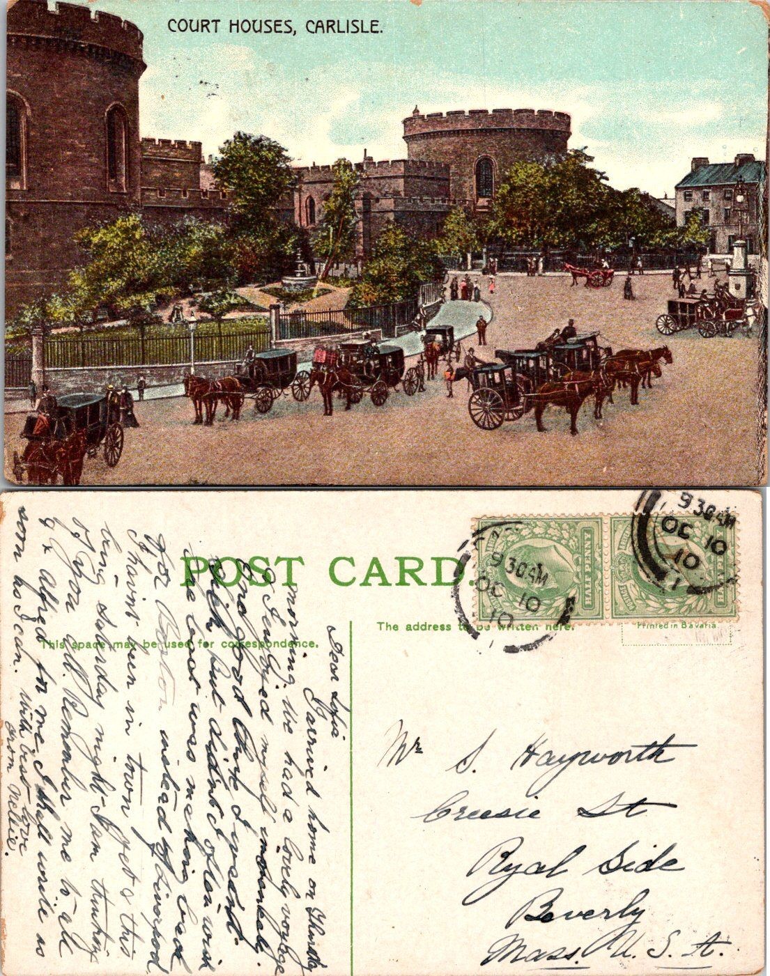 Court Houses Carlisle Postcard Posted 1906 Vintage Carlisle England Carriages