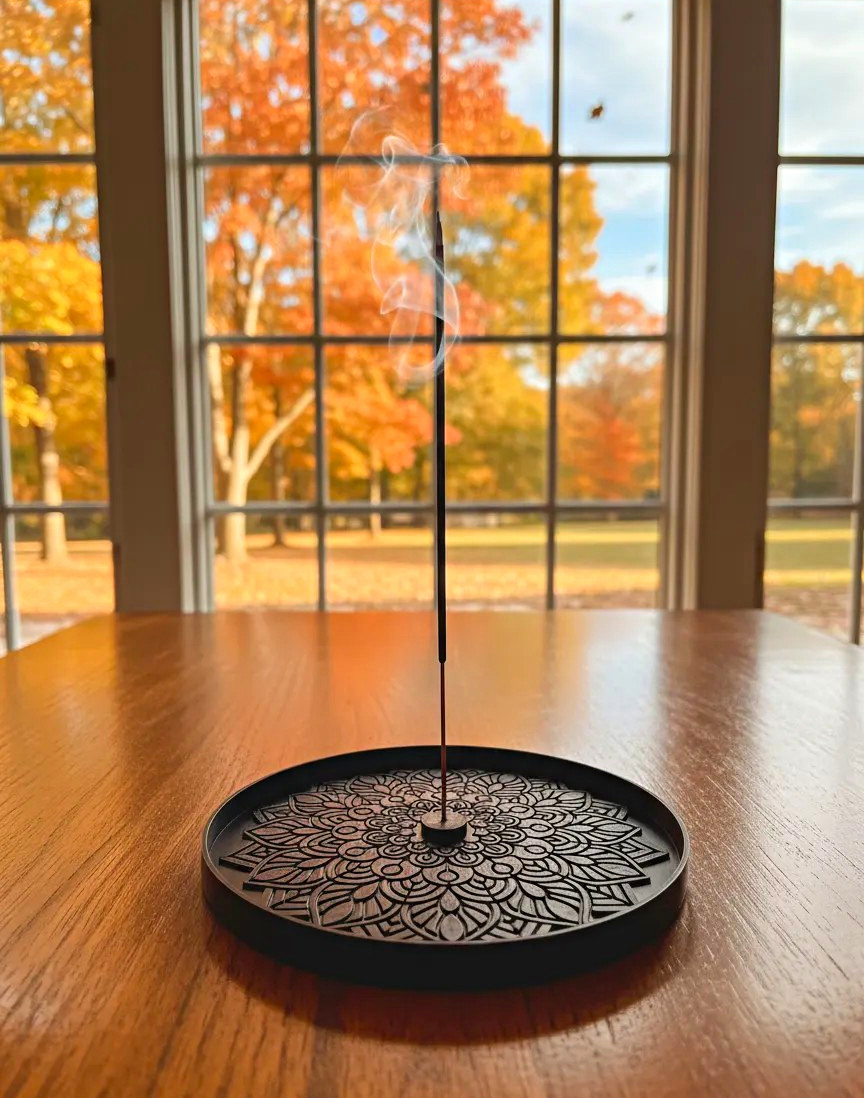 Black Round Mandala Incense Stick Holder Burner Tray Plate Ash Catcher