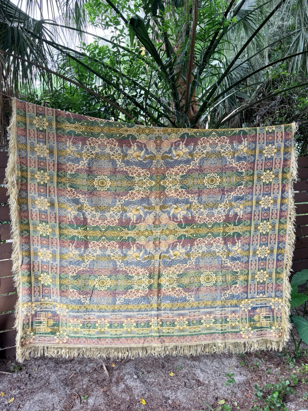 Vintage New Handmade Italian Tapestry Throw Coverlet Fringe Morocco Horse 78x90