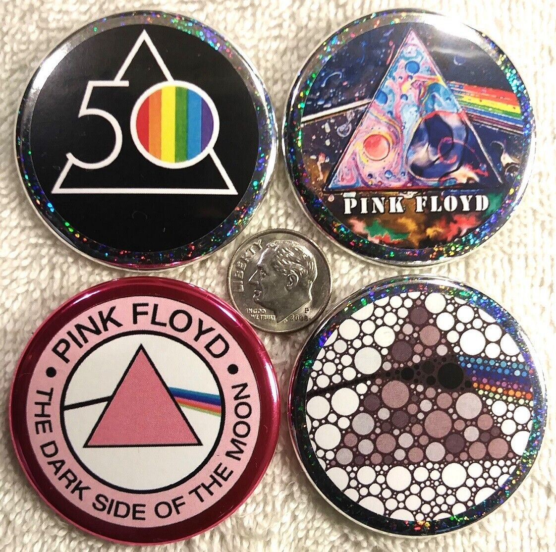Pink Floyd PIN BUTTON LOT 4 Dark Side Of The Moon 50th David Gilmour LSD Rare