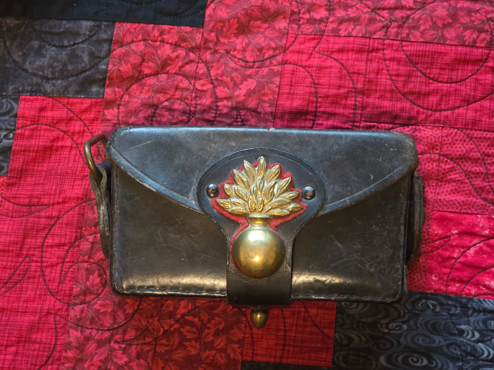 Vintage Italian Carabinieri Leather Cartridge Box Pouch w/ Flaming Bomb Carcano