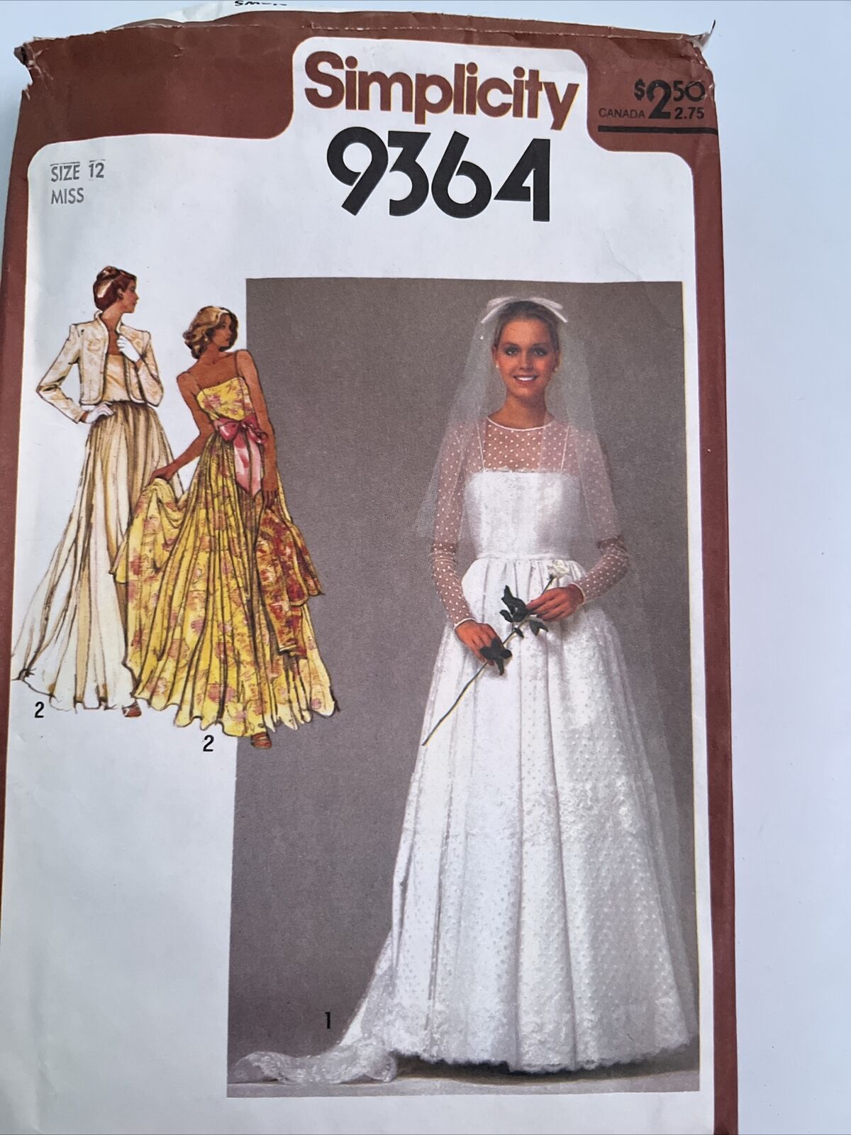 Vintage 80s Simplicity Pattern 9364 Bridal Bridesmaid Wedding Dress SZ 12