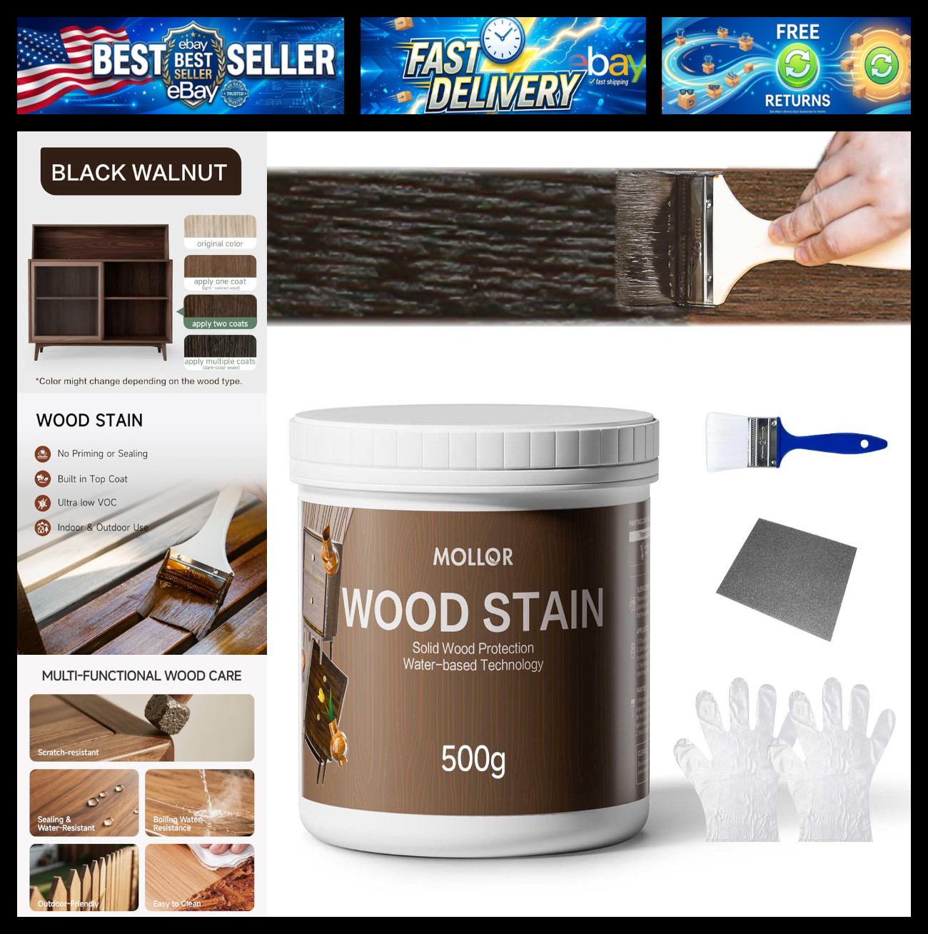 16 Oz Wood Stain and Sealer in One, Black Walnut, with Tools