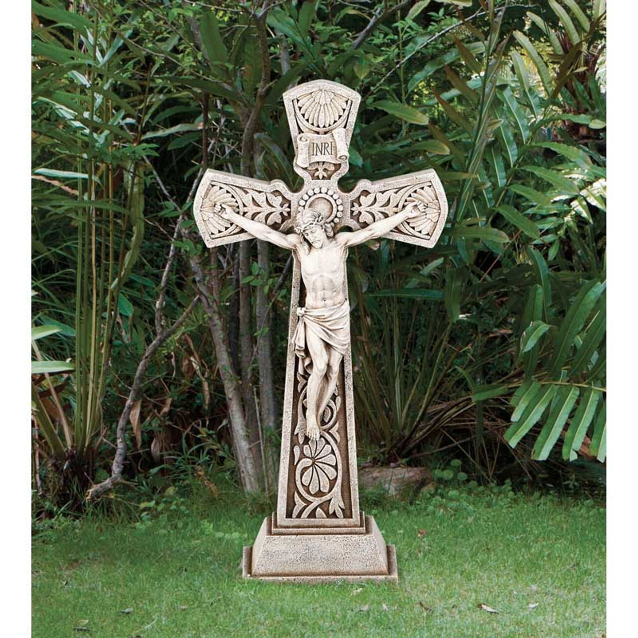Garden Crucifix, 23.5\'\' Outdoor Statue, Ornate (USUALLY SHIPS IN 2 DAYS)