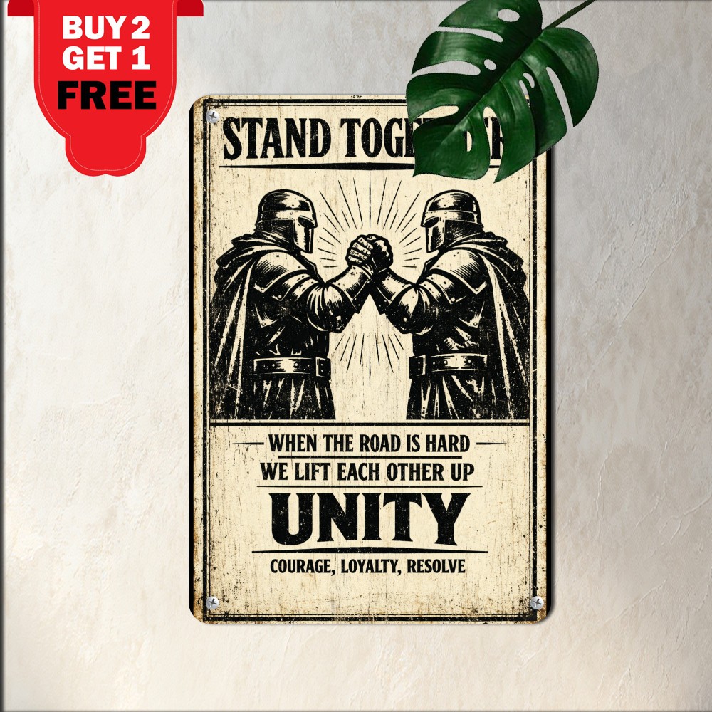Brotherhood Warrior Two Brothers Shield Sword Combat Art Metal Tin Sign 8x12