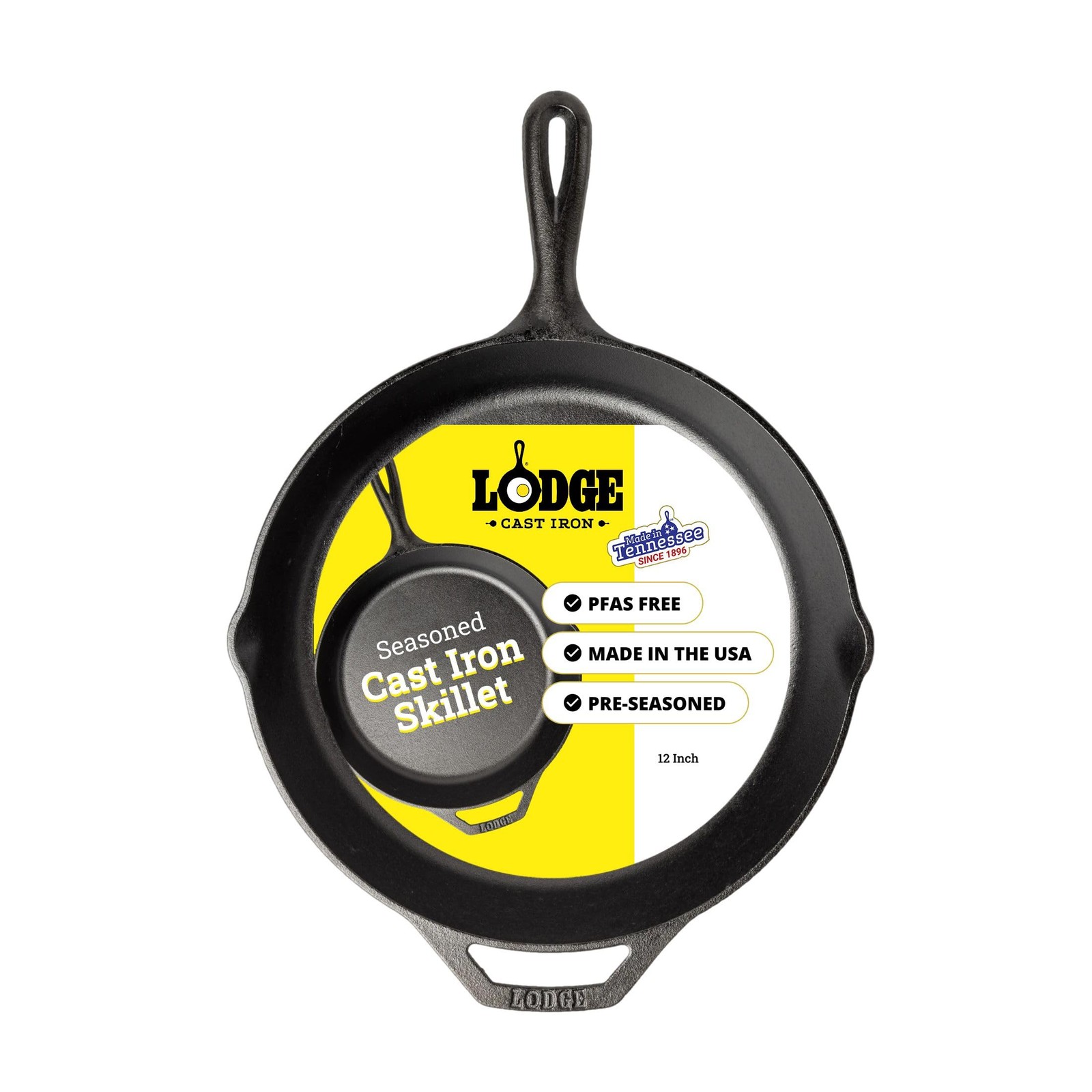 Lodge Pre-Seasoned Cast Iron Skillet 12 Inch PFAS-Free Heavy Duty Pan