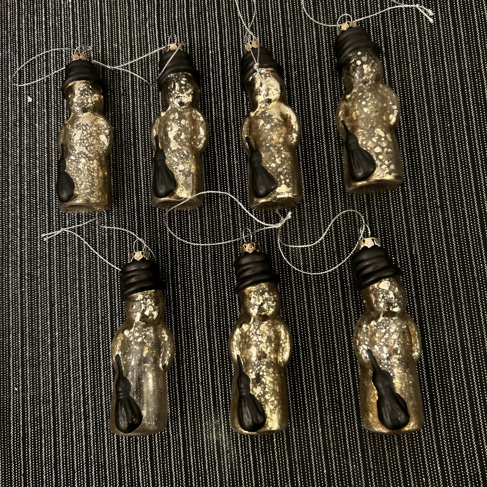 Vintage Mercury Glass Snowman Christmas Ornaments Lot 7 Black Hat and Broom