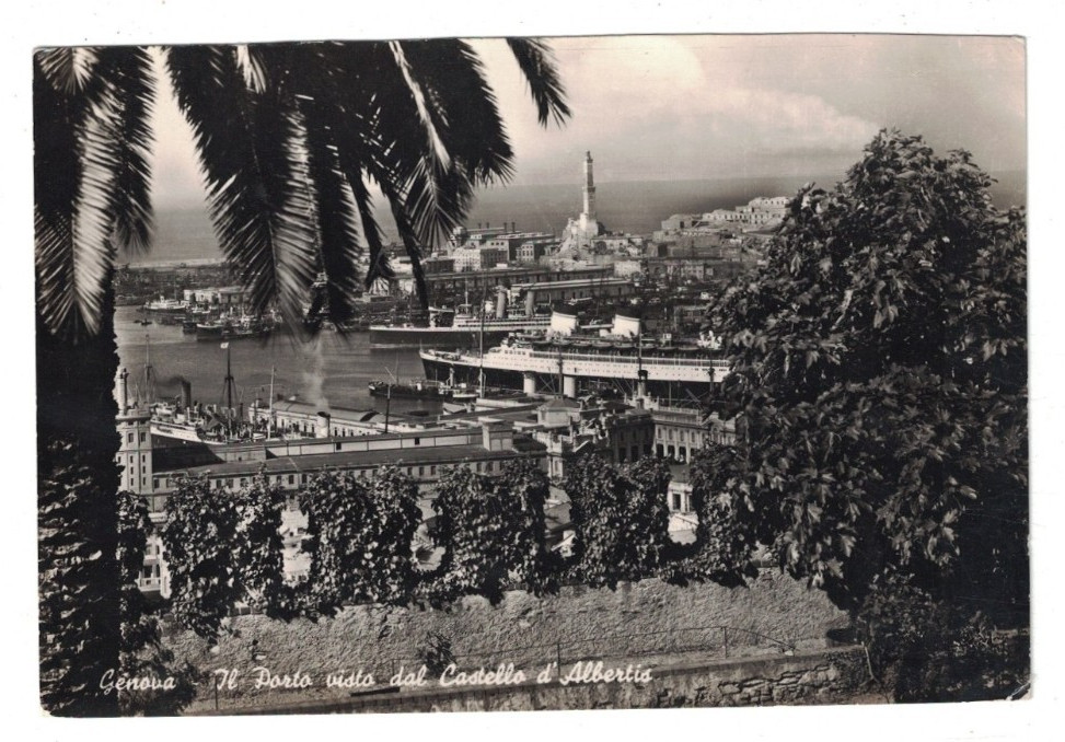 1950 RPPC REAL PHOTO SHIPS PORT VISTA DAL CASTELLO D'ALBERTIS GENOVA ITALY